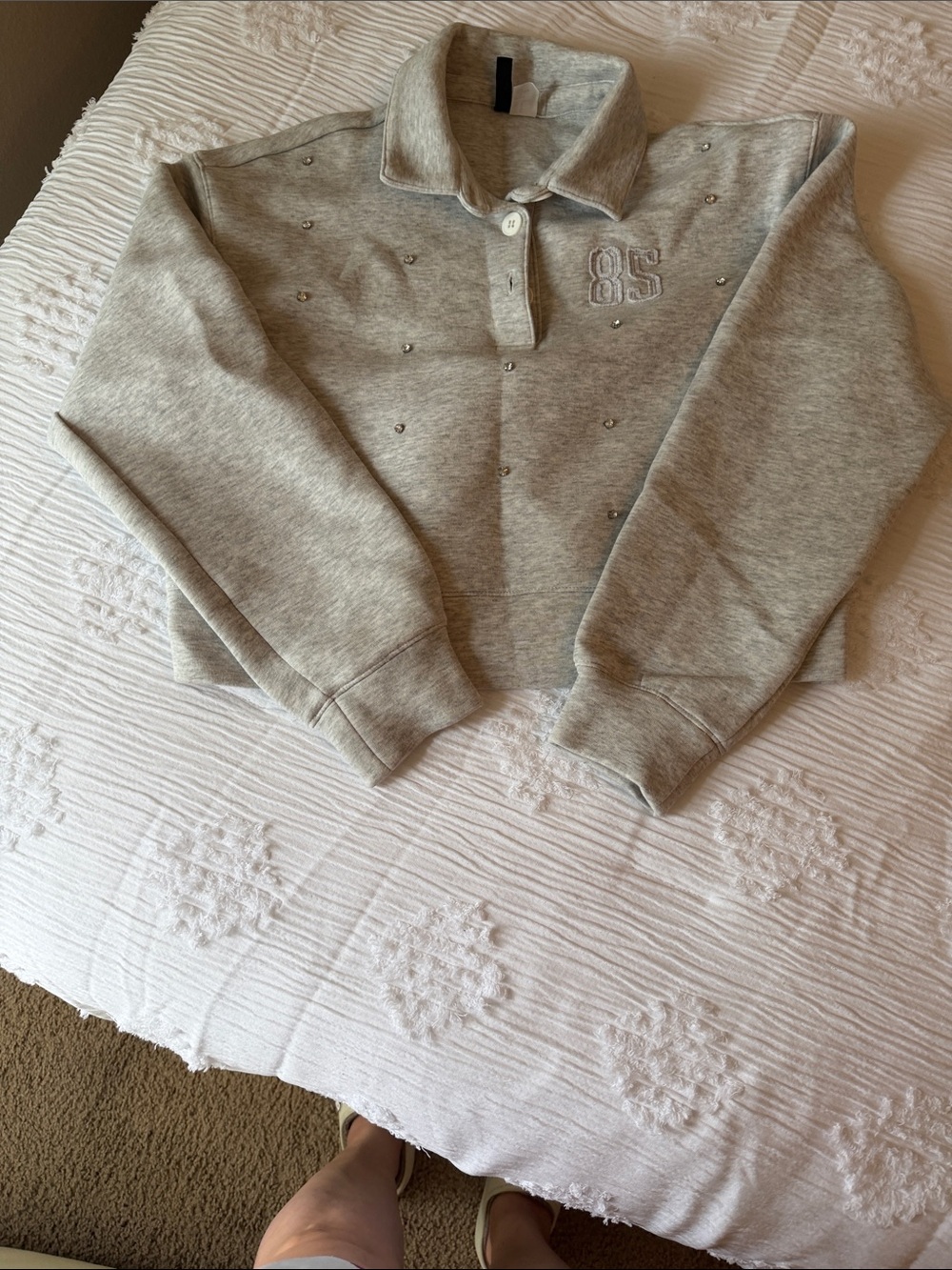 Divided Heather Gray Embellished Cropped Sweatshirt